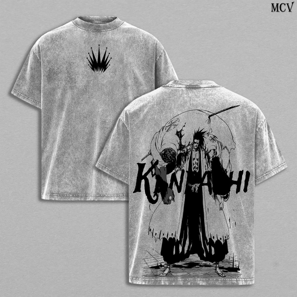 Zaraki Kenpachi BLEACH T-shirt Manga Vintage Washed T Shirt Men Women Clothing Summer Oversized Short Sleeve Cotton Tees Clothes