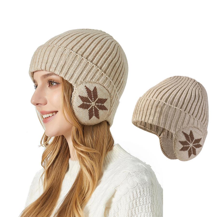 Зимняя толстая вязаная шапка со снежинками для защиты ушей, мужская теплая шерстяная шапка, женская уличная велосипедная морозостойкая шапка