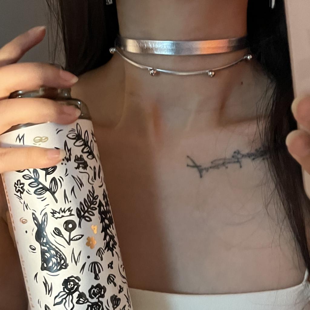 Silver Cyberpunk Style Choker Babes Double Collar Hip Hop Necklace Niche Design Sense Leather Neck Strap Female