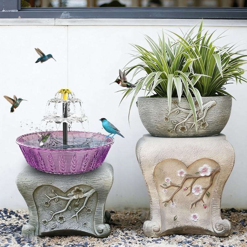 Пластиковый уличный фонтан-поилка для птиц на солнечных батареях с динамическим водным шоу, создающим завораживающие струи для сада