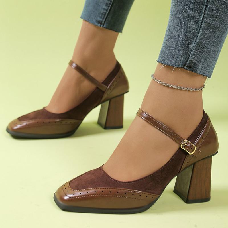 Модные дышащие туфли-лодочки с квадратным носком, женские, ретро, с регулируемой пряжкой на щиколотке, туфли на высоком каблуке, женские, однотонные, из искусственной замши, туфли-лодочки на каблуке Mejur