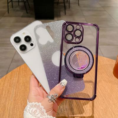 Противоударный чехол с четырьмя углами, подходит для iPhone 16, магнитный чехол для телефона, подставка с зыбучим песком, защитный чехол Apple 15 с блестками 14pro