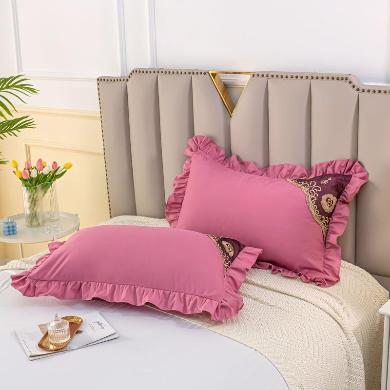 Pillowcase Bedroom Wedding Cover Pillow Luxury Lace Summer Breathable Simple Soft Comfortable Cozy Couples Embroidery 48x74cm
