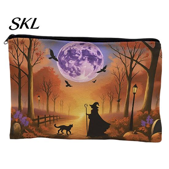 Witch Pumpkin Pattern Bag Storage Bag, with Smooth Zipper, Thickened Polyester Large Capacity Thick Canvas Cosmetic Halloween Printed Pouch Small Item