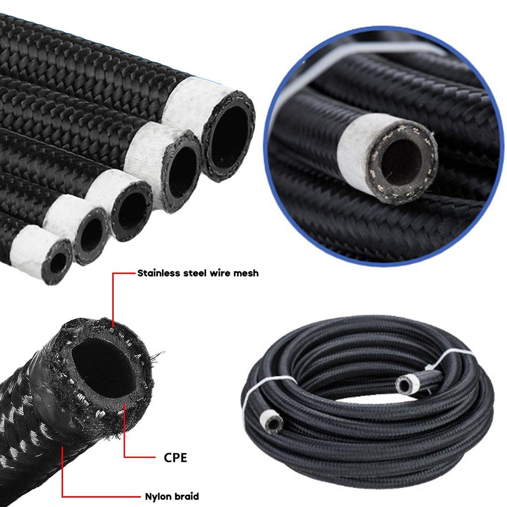 AN4 AN6 AN8 AN10 AN12 Fuel Line Hose,Nylon Braided Fuel Line Hose with Stainless Steel Mesh Reinforce Black
