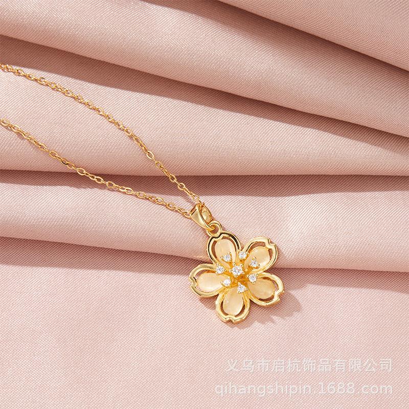 23 Опаловое пятилепестковое ожерелье для женщин, свежий и натуральный, универсальный, изысканный кулон, цепочка на ключицу, аксессуары