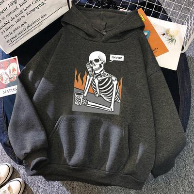 Женская толстовка с принтом «Скелеты в медитации и одиночестве», модная толстовка, повседневный осенний флисовый спортивный костюм с капюшоном и меховой подкладкой
