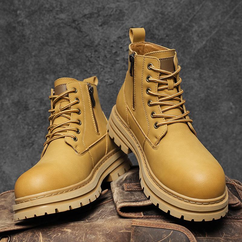 Martin boots leather thick-soled rhubarb boots women's outdoor casual tooling boots men's boots high-top velvet cotton shoes