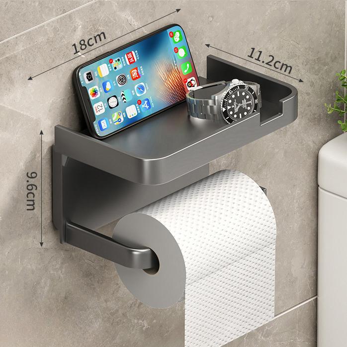 1pc No-drill Adhesive Wall Mounted Toilet Paper Holder With Storage Shelf