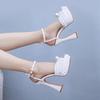 Fashion 2025 New 13cm Handmade Luxury Pearls Thick Heeled Peep toe Women Sandals Summer Fashion Wedges High heels Wedding Banquet Shoes