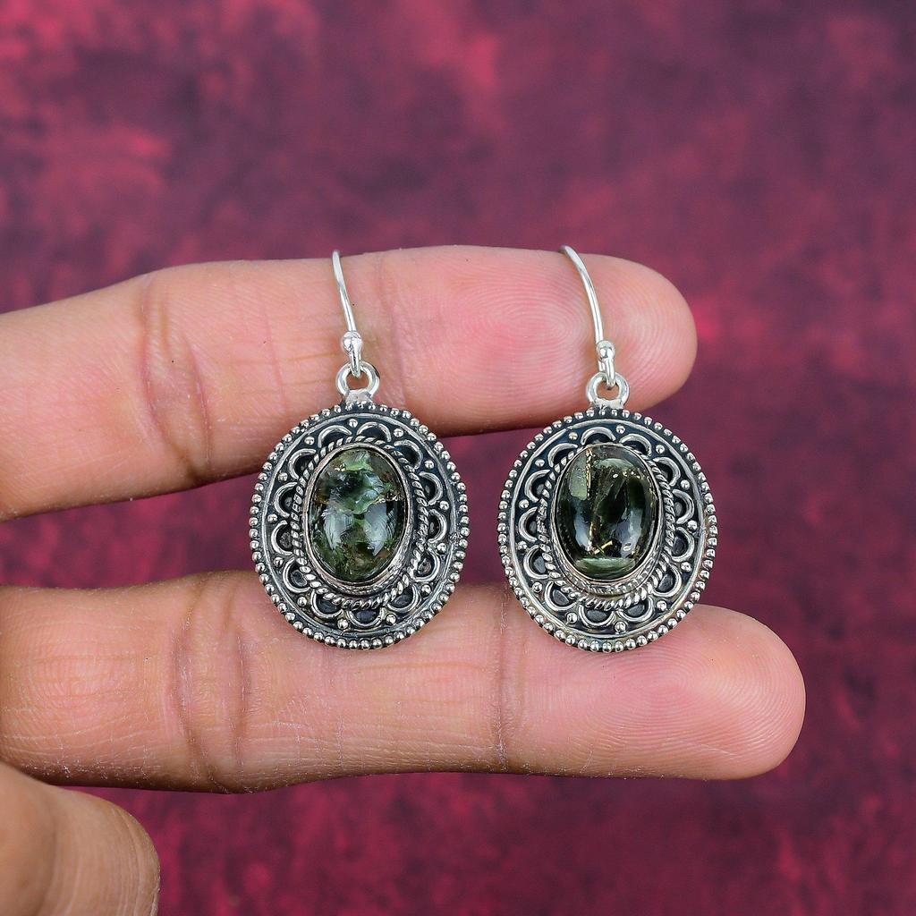 Серьги из чистого серебра 925 пробы с медным серафинитом, серьги с драгоценными камнями ручной работы, подарки для жены, абсолютно новые серьги