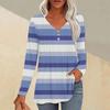 Women's Fashion Casual Pleated V-Neck Striped Printed Long Sleeve T-Shirt Top