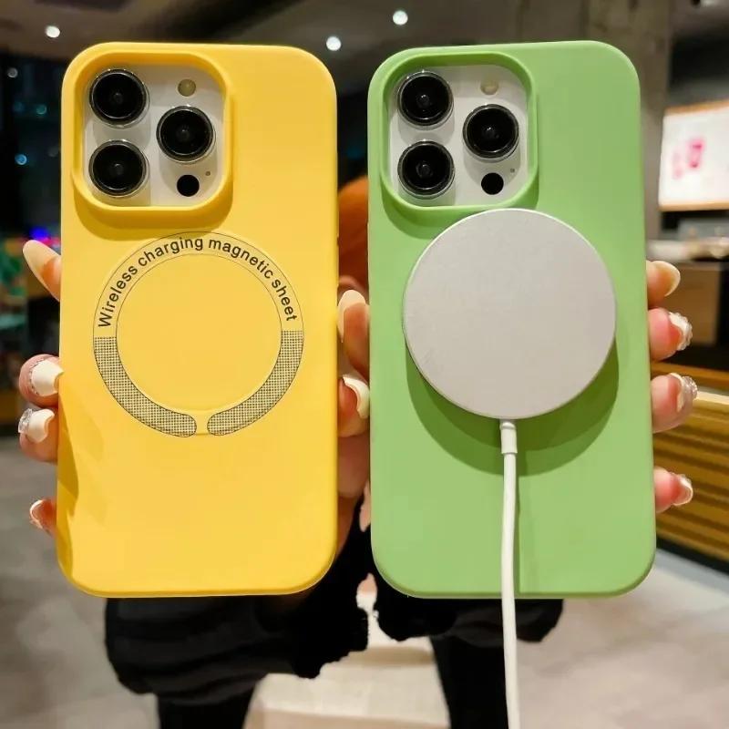 Чехол из жидкого силикона для Apple iPhone 17 16 15 14 13 12 Pro Max Plus Air Magsafe Магнитная беспроводная зарядка funda