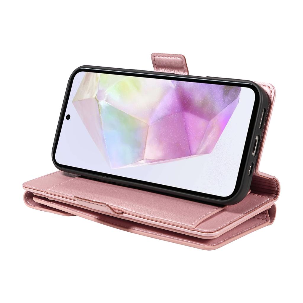 For Samsung Galaxy A35 5G Case with Multi-Card Holder and Strap PU Leather Phone Cover Stand