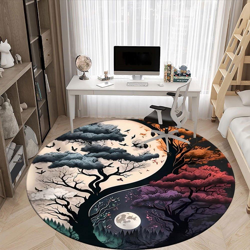Yin-Yang Tree of Life: Harmony in NatureRound Non-Slip chair mat chair carpet for office Rugs for Office Decor Gift For Valentine's Day Mother's Day H