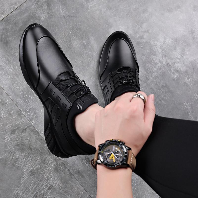 Кожаная обувь большого размера с увеличением высоты для мужчин 6 см летняя сетчатая дышащая повседневная спортивная обувь 8 см невидимая внутренняя высота увеличивающая кожаная обувь мужская