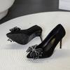 New Luxury Pearl Crystal Bowtie  Wedding Shoes Women Spring Brand Designer High Heels Pumps Woman Thin Heeled Party Shoes
