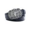 Ремень из джинсовой ткани Western Silver Bull Head Big Board Buckle Vintage Men's Punk Hip Hop Pu Leather