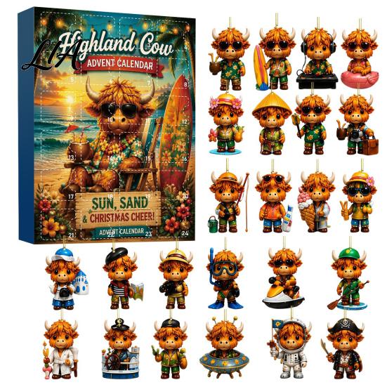 Advent Calendar for Adults Highland Cow Calendars 2026, 2D Acrylic Ornaments, 24 Days Christmas Holiday Gifts Countdown with Collectible Mini Figures