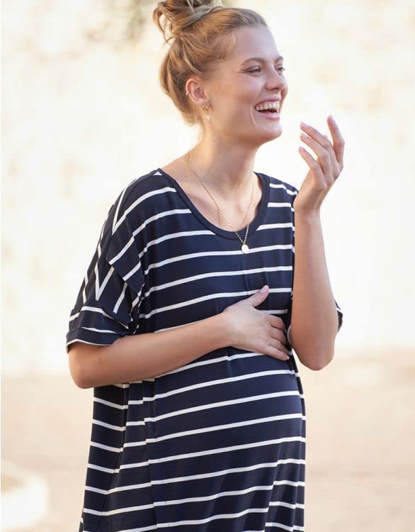 Повседневное свободное платье для беременных темно-синего цвета [Seraphin], платье-футболка для кормления, женское, в полоску, M(Великобритания10)