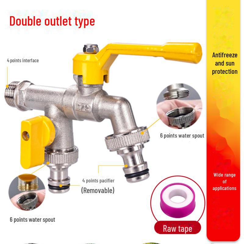 Утолщенный наружный антифризный садовый кран с двумя выходами