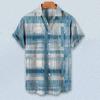 Short Sleeves Lapel Men Shirt Geometric Print Buttons Closure Sweat Absorbent Breathable Casual Striped Hawaiian Print Shirt Streetwear