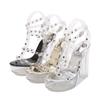 Women New Studded Open Toe Sheer Buckle Sexy Chunky Heel Sandals 13cm Heel 3.5cm Platform WZ