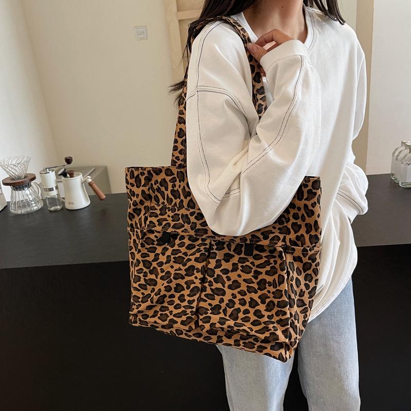 Большая вместительная женская сумка через плечо, легкая женская сумка с леопардовым принтом