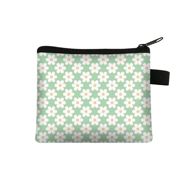 Canvas Coin Purse Floral Plaid Print Zipper Pouch Small Wallet Children Female Key Card Holder Mini Money Bag