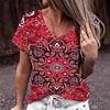 New Casual High-quality Retro Style 3D Women's Short Sleeved V-neck T-shirt