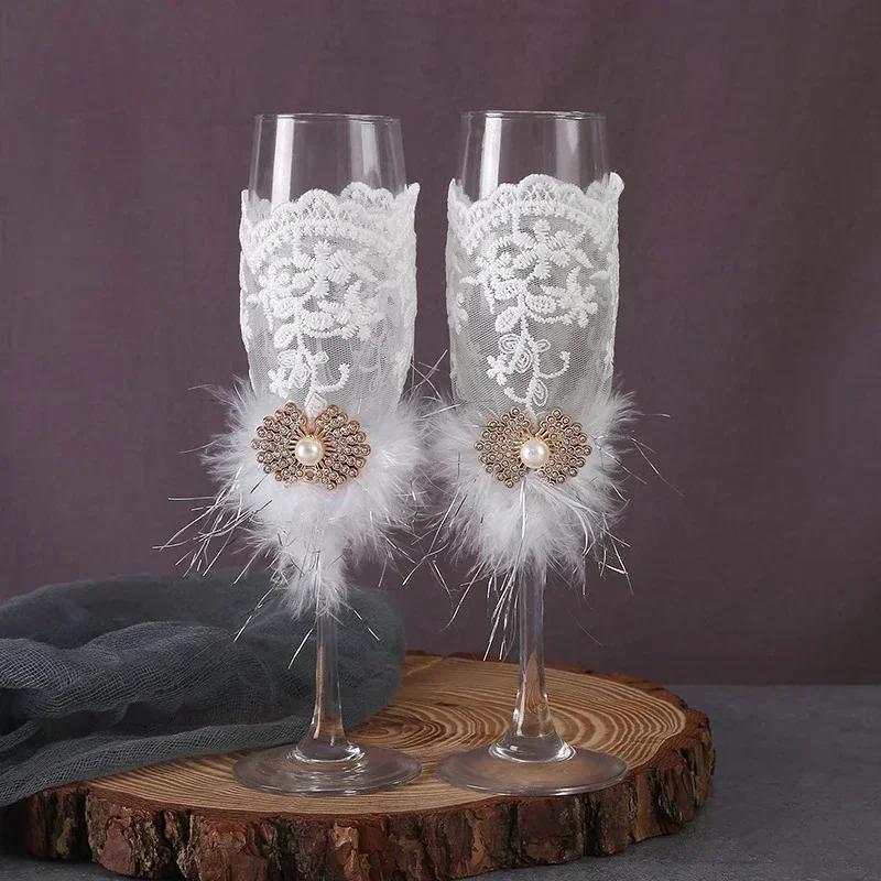 Изысканные свадебные стеклянные фужеры, высококачественные банкетные бокалы для шампанского, свадебные принадлежности, бокалы для тостов жениха и невесты, 1 пара