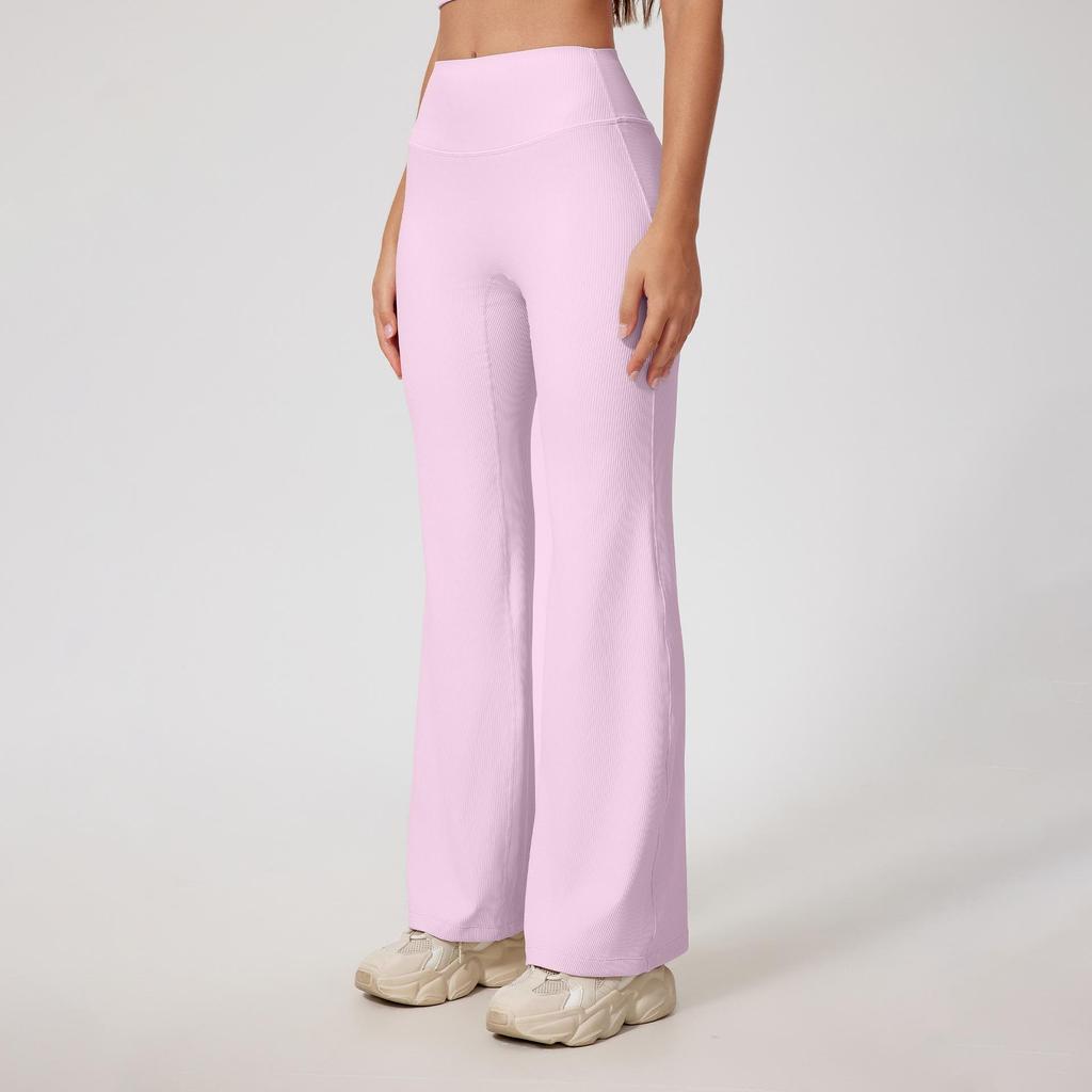 European and American High-Waisted Ribbed Micro-Flared Fitness Pants for Women