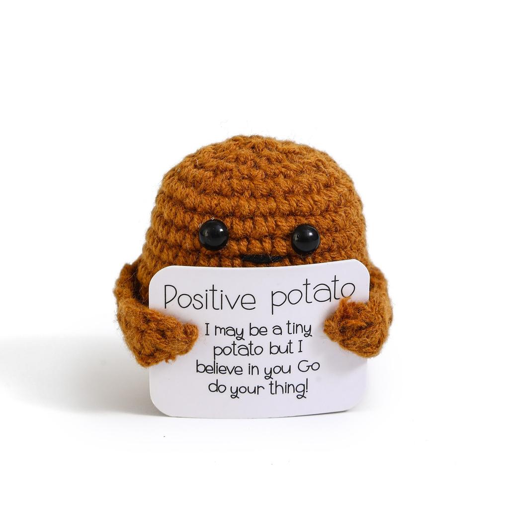 Positive Crochet Potato Doll with Card Handmade Knitted Emotional Support Hug Pocket Cucumber Ornament Room Decor Christmas Gift
