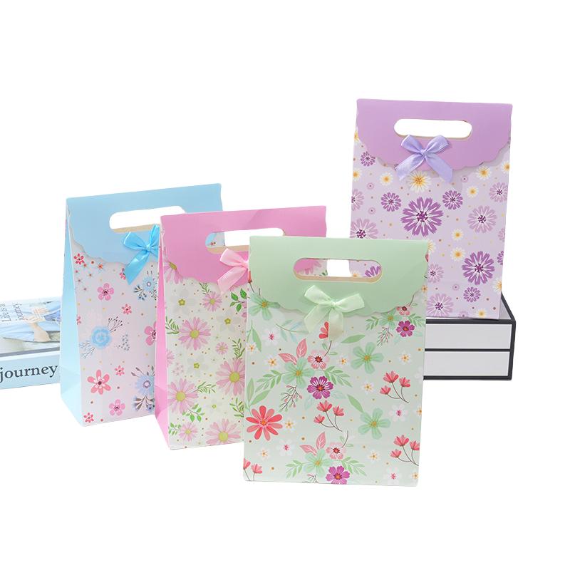 StoBag Floral Print Ribbon Gift Wrapping Bags Paper Candy Bags with Handles Birthday Wedding Favors Packaging Bags for Sweets