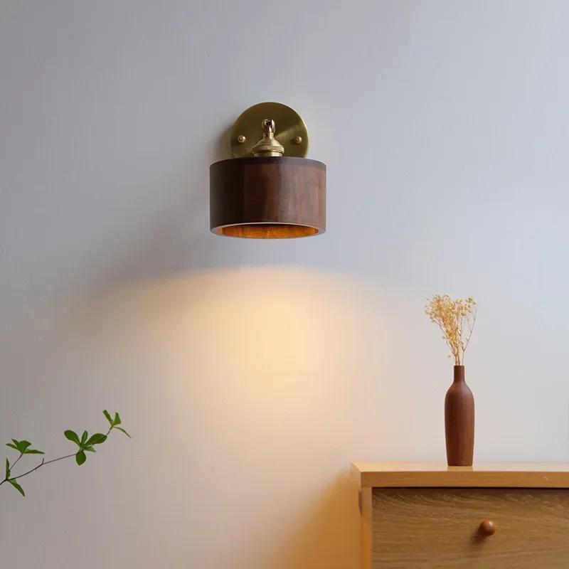 Modern Walnut Wooden Wall Light Fixtures Adjustable Up Down Bedroom Stair Beside Lamp Nordic Copper Wandlamp Luminaira