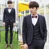 Men's Slim Fit Plaid Tuxedo Suit, Three-Piece Korean Style for Autumn & Weddings
