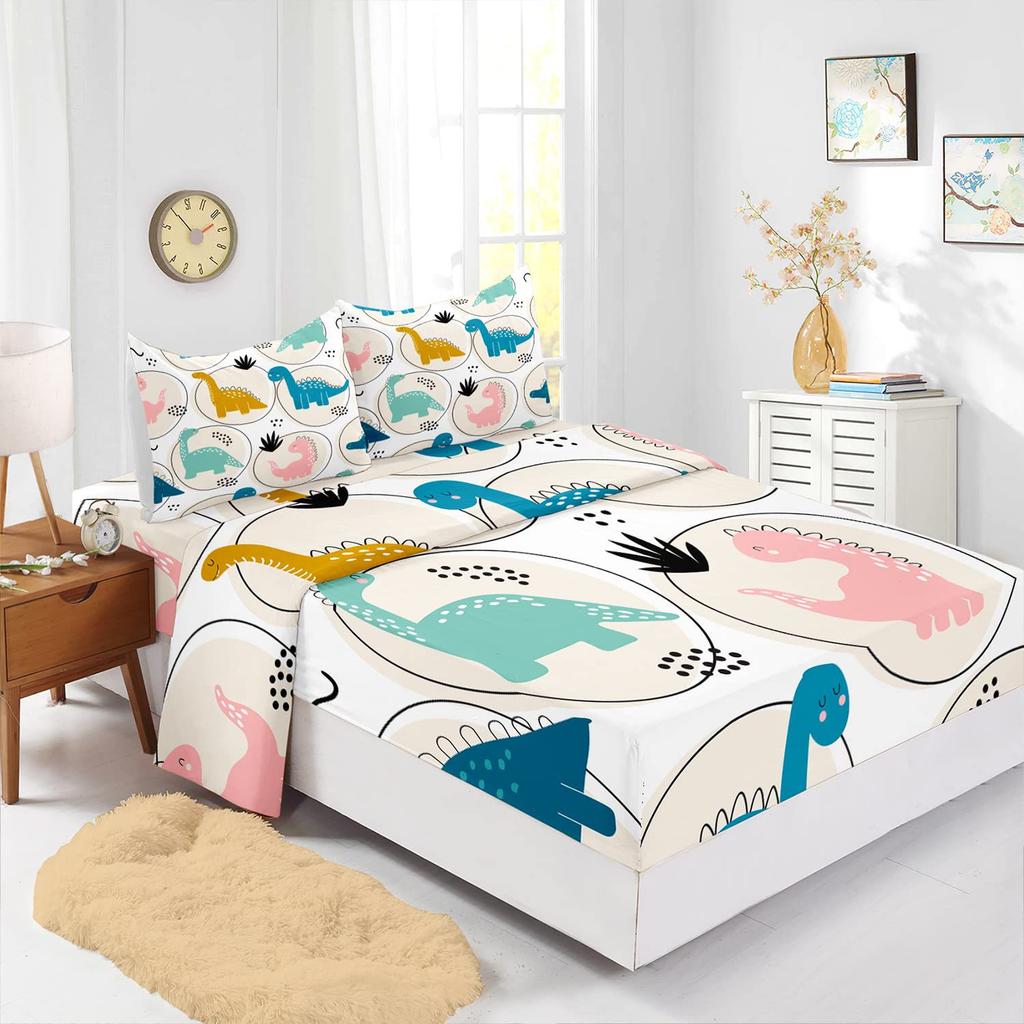 Мультяшный животный узор маленький динозавр шапка на кровать комплект постельного белья из четырех предметов украшение для спальни общежития