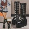 Demonia 2025 Gothic Wedge Buckle Boots: Women's Punk Knight Style