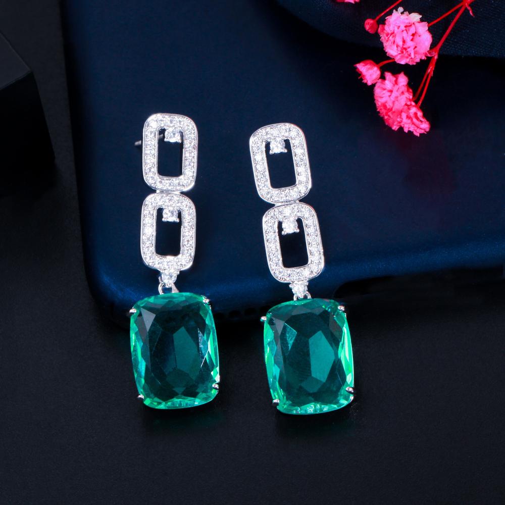 CMM Noble Gold Color Jewelry Square Zirconia Drop Earrings
