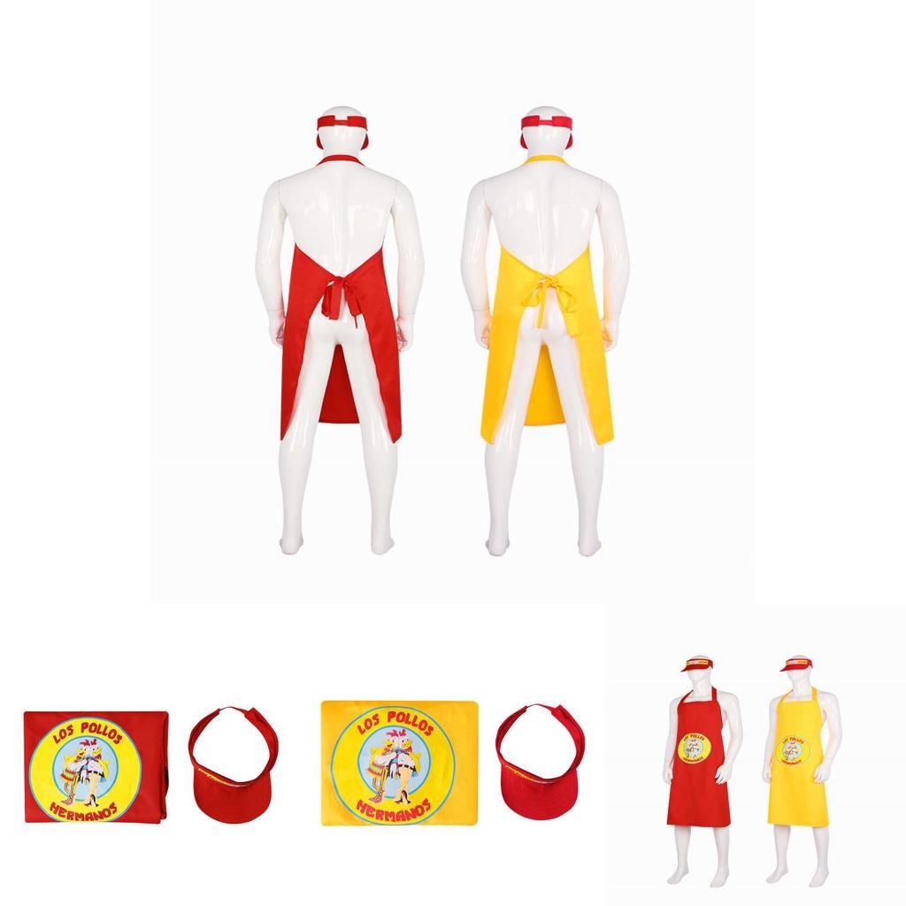 Косплей фартук и шляпа-панама Los Pollos Fried Chicken, полиэстер, красный фартук+шляпа