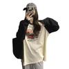 American Retro Women's Black & White Color Block Raglan Sleeve Top - Long Sleeve, Autumn/Winter Design