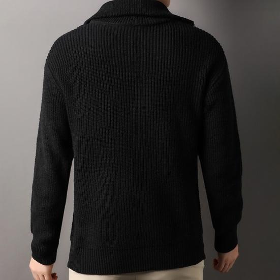 Men Fall Winter Sweater Lapel Loose Half Zipper Long Sleeves Mid Length Solid