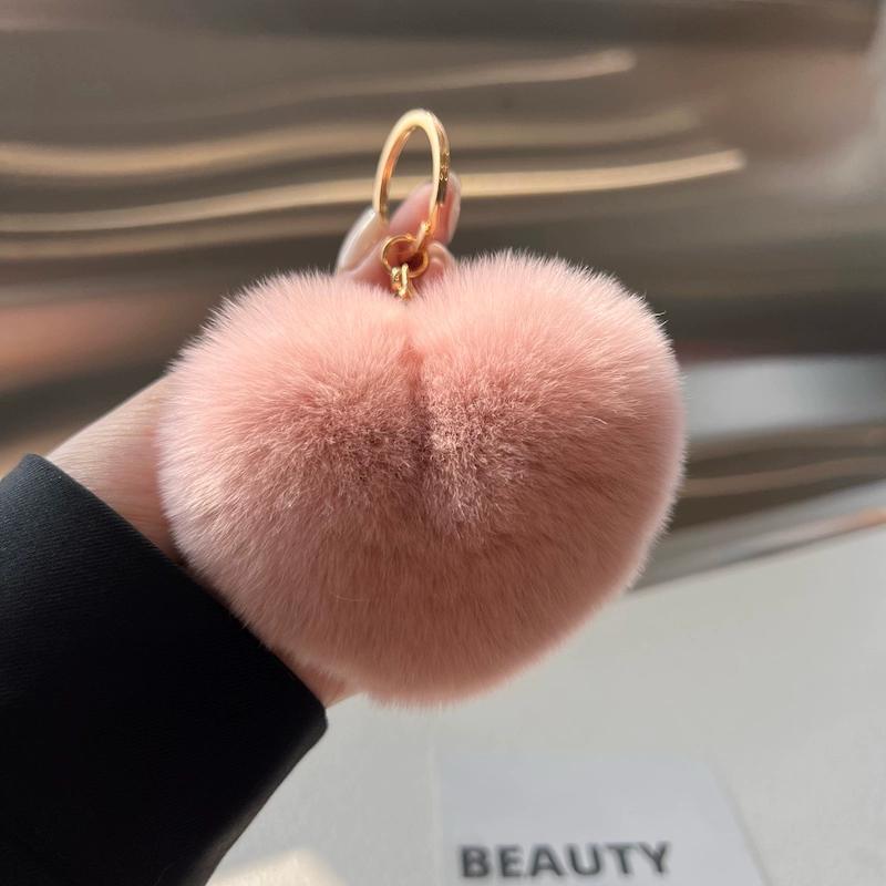 [Милая маленькая любовь] Брелок-подвеска для автомобиля в форме сердца из настоящего меха кролика рекс, подвеска-помпон для сумки или книги в стиле инс