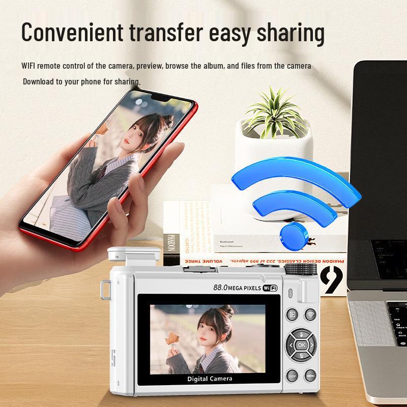 8K Mirrorless Digital Camera with Flip Screen and WiFi for Students and Group Photos