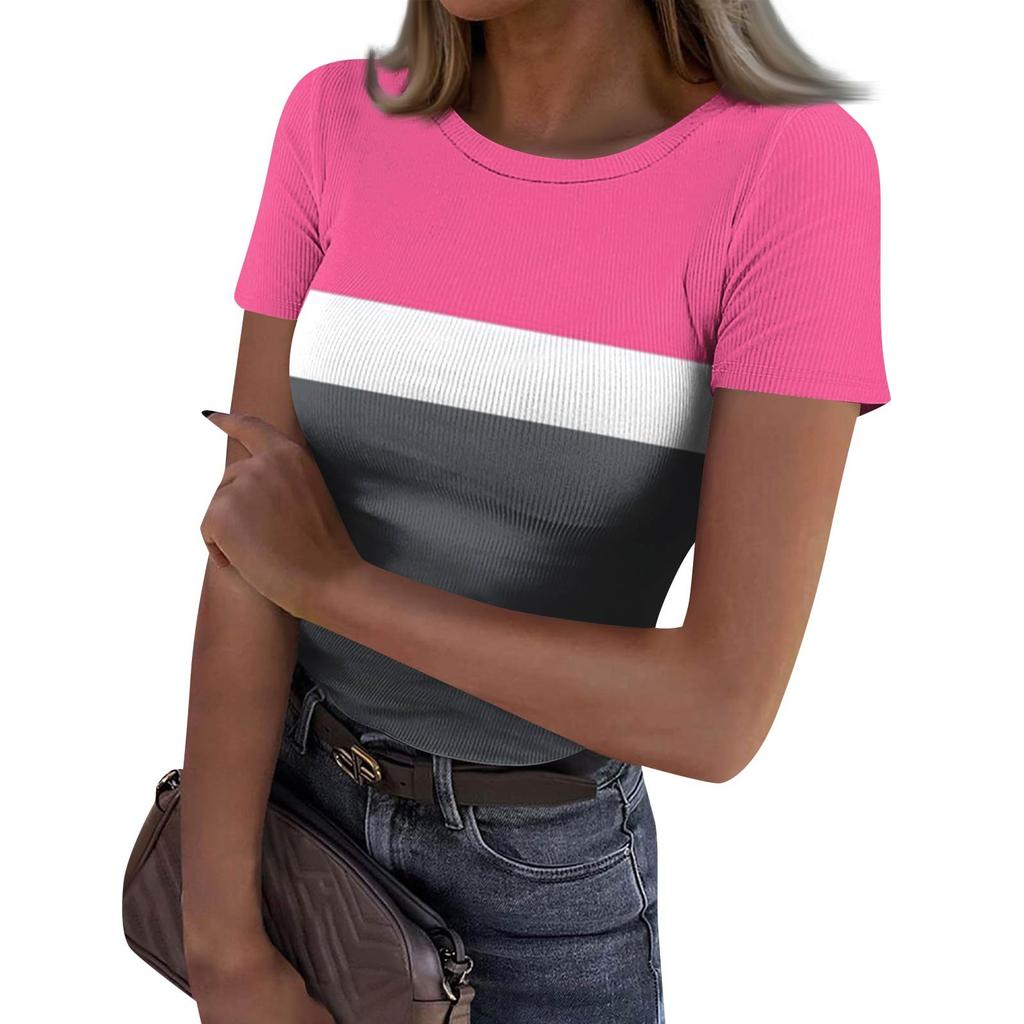 Женская узкая футболка, модный повседневный свитер с круглым вырезом и коротким рукавом