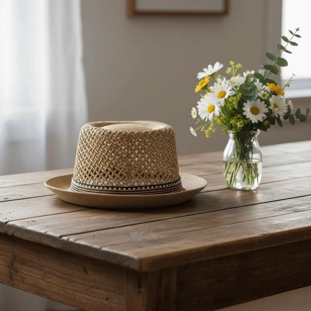 Short Brim Woven Straw Hat Breathable Vacation Beach Cap Sun Cap Men Panama Hat Summer
