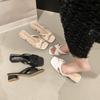 Fashion French Bow Block Heel Slippers for Outward Wear 2025 Summer New Versatile Women's Sandals and Slippers