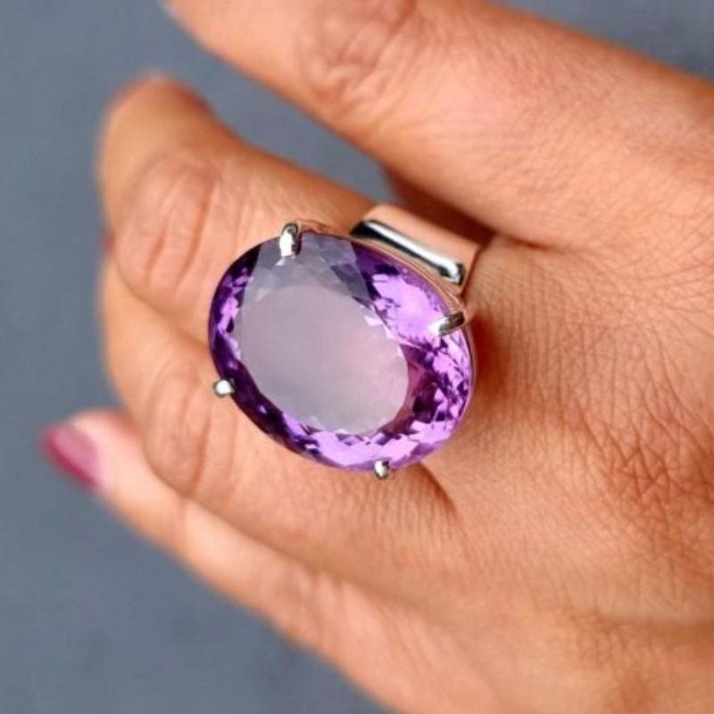 Luxury Sparkling Purple Color Oval Women's Ring Delicate Fashion Wedding Banquet Accessories Jewelry Gifts