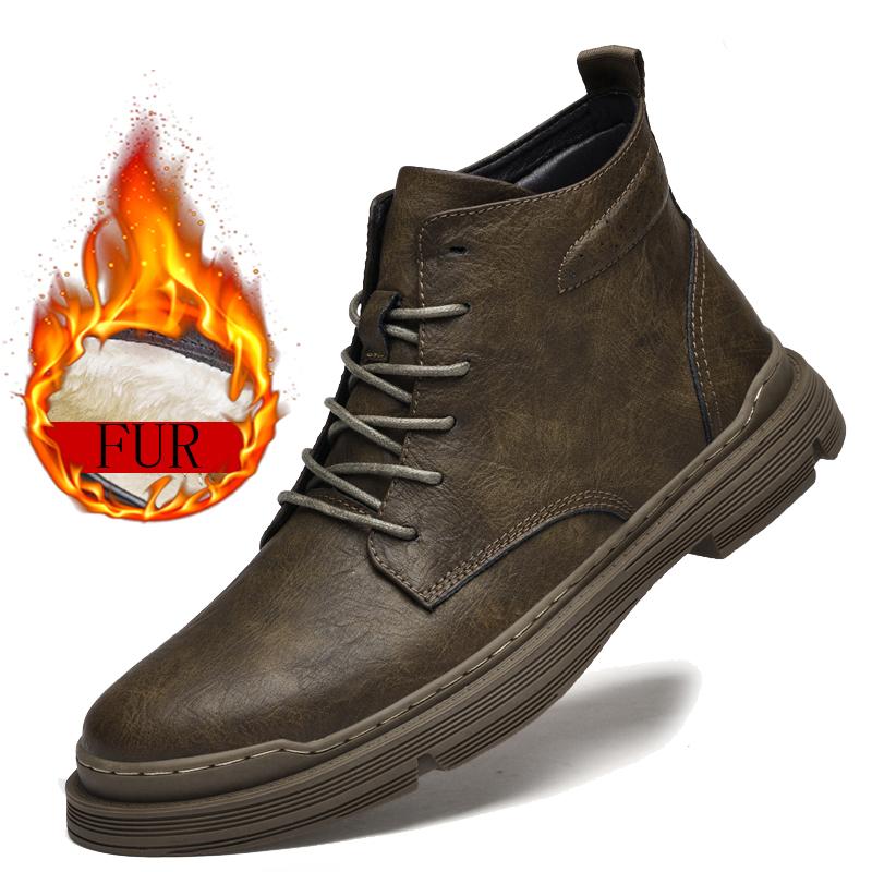 Зимние ботинки Chelsea Men Boots New Fashion Plus Velvet Outdoor Shoes Качественные ботинки из натуральной кожи Ботильоны Business Lace Up Boots