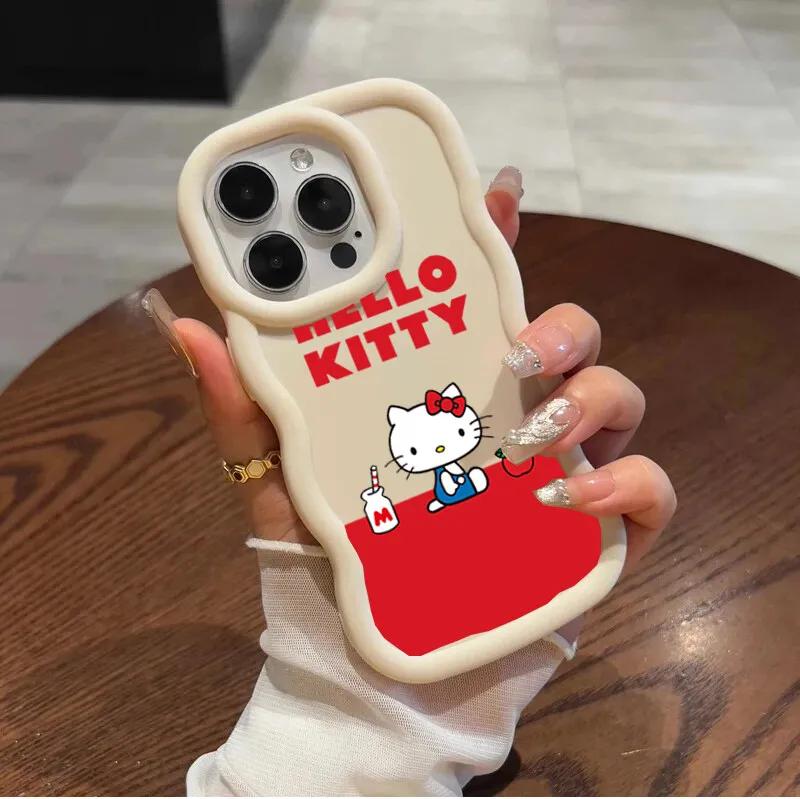 Чехол-цепочка Hello Kitty для iPhone 17 Pro Max 16 15 14 13 12 11 Pro Max 17 Air 16e 14 16 15 Plus 16+ Чехол для телефона Милый Волна ТПУ